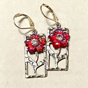 Earrings Hammered Flower Vintage Handmafe